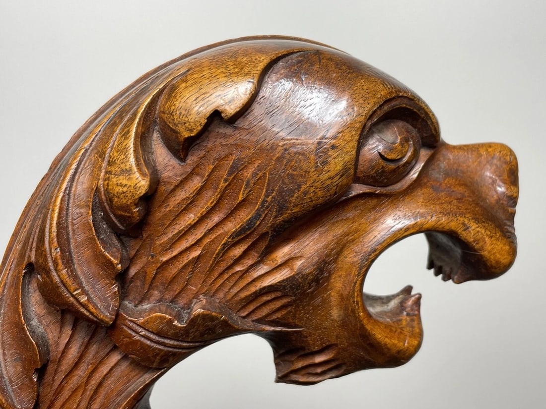 Victorian Curved X Frame Carved Walnut Window Seat Stool Hunting Dog Heads - 3