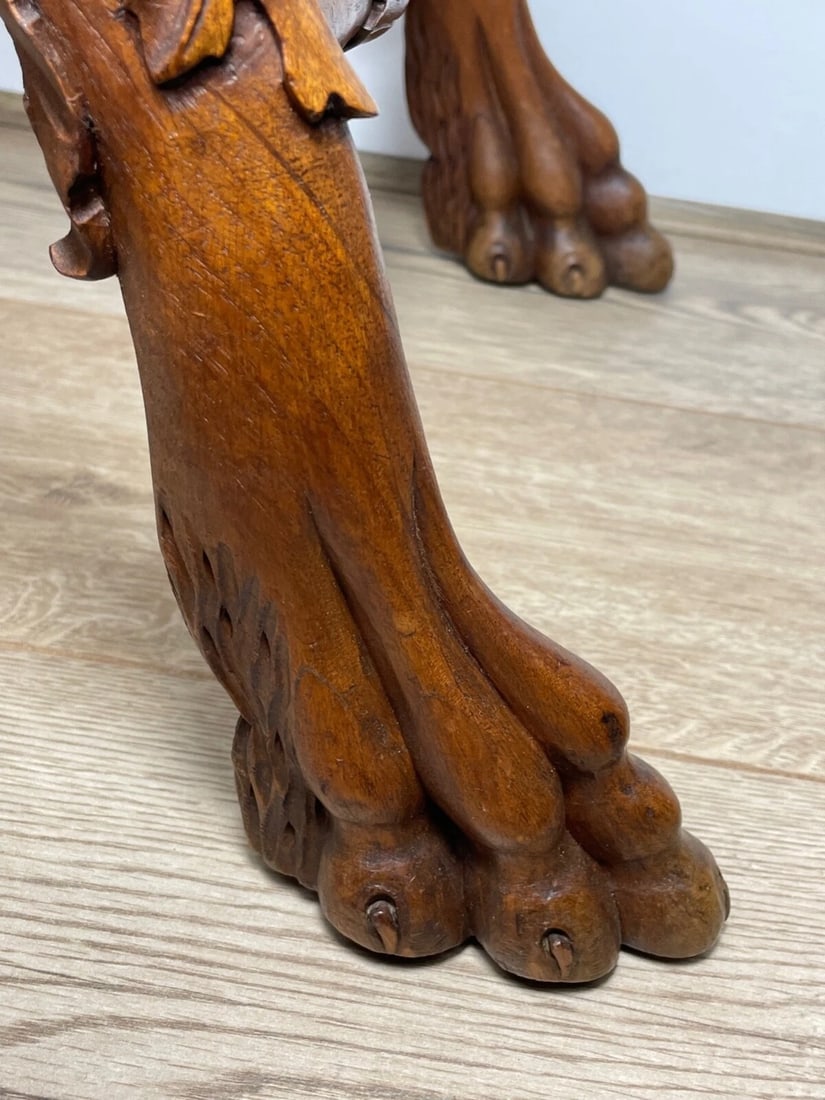 Victorian Curved X Frame Carved Walnut Window Seat Stool Hunting Dog Heads - 4