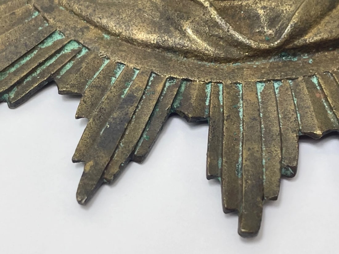 Small French 19th Century Brass Religious Jesus Sunburst Wall Hanging - 9