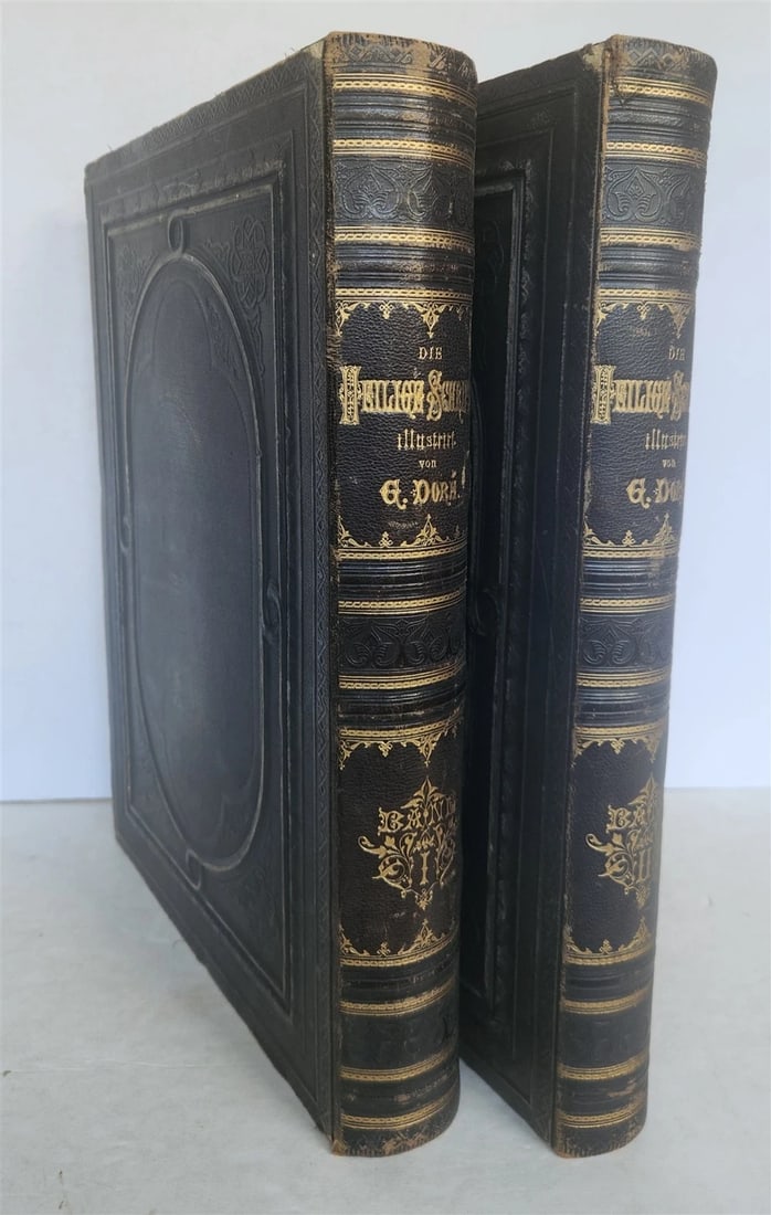 1870s BIBLE GUSTAVE DORE LLUSTRATED 2 VOLUMES MASSIVE FOLIO antique 230 plates - 2
