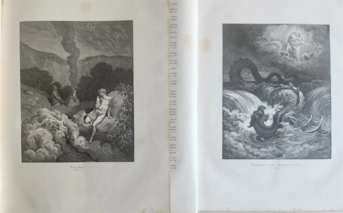 1870s BIBLE GUSTAVE DORE LLUSTRATED 2 VOLUMES MASSIVE FOLIO antique 230 plates - 4