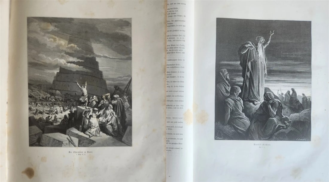 1870s BIBLE GUSTAVE DORE LLUSTRATED 2 VOLUMES MASSIVE FOLIO antique 230 plates - 7