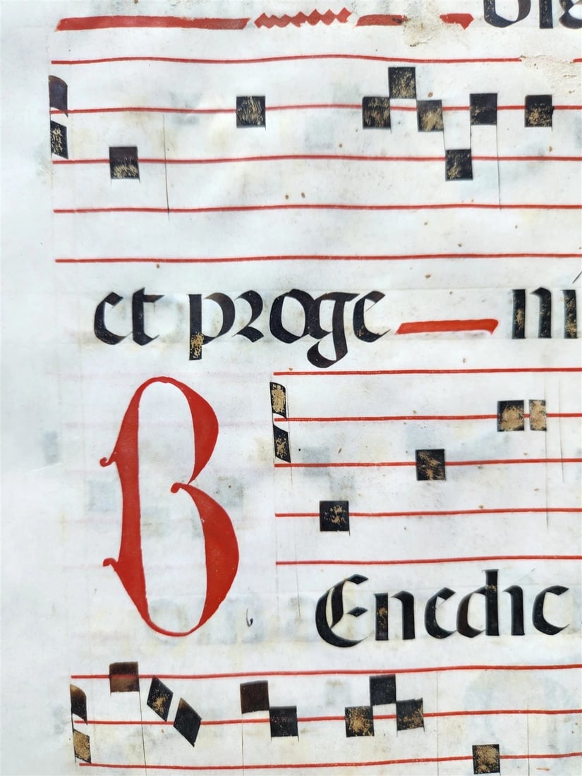 17th cent. ANTIPHONAL MUSIC CHART VELLUM MANUSCRIPT antique LITURGICAL TEXT - 3