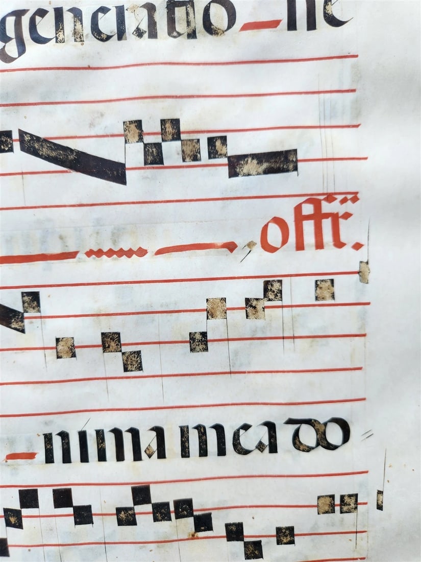 17th cent. ANTIPHONAL MUSIC CHART VELLUM MANUSCRIPT antique LITURGICAL TEXT - 4