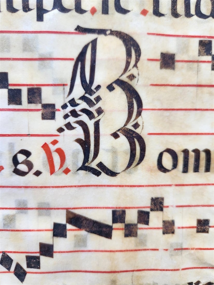 17th cent. ANTIPHONAL MUSIC CHART VELLUM MANUSCRIPT antique LITURGICAL TEXT - 5