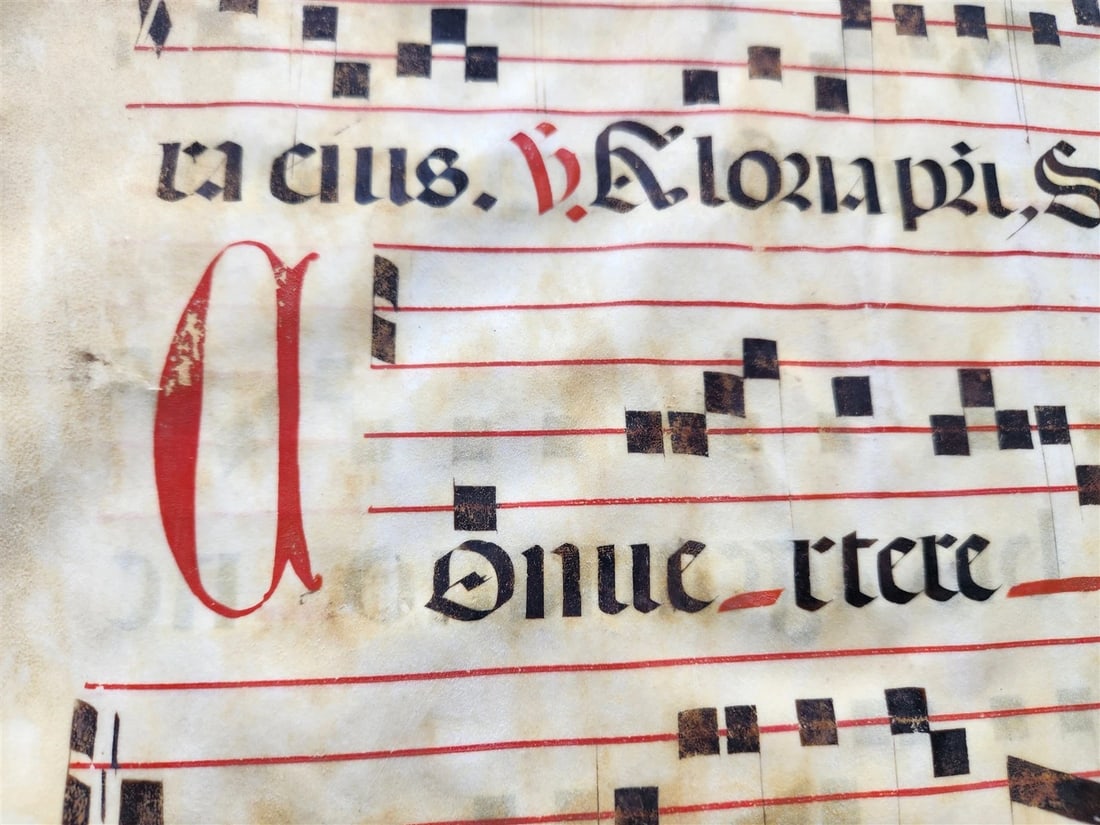 17th cent. ANTIPHONAL MUSIC CHART VELLUM MANUSCRIPT antique LITURGICAL TEXT - 6