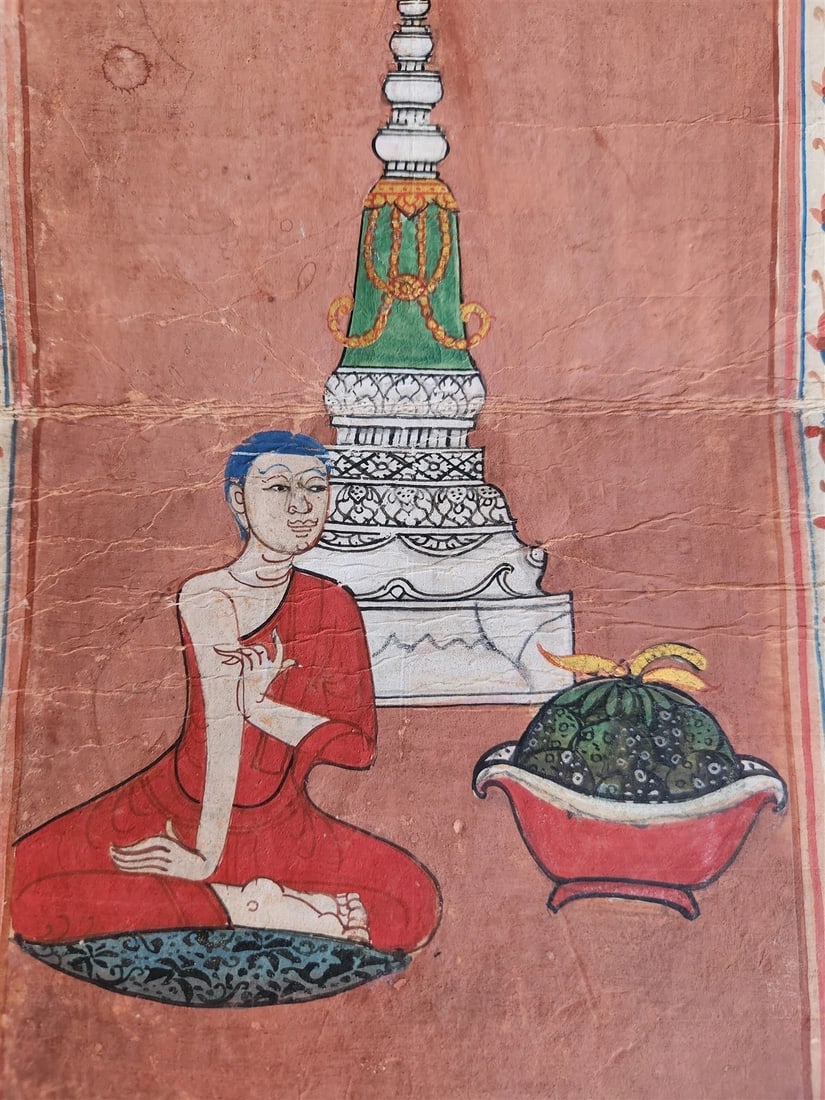 19th century ILLUMINATED BUDDHIST MANUSCRIPT THAILAND antique Phra Malai LEGEND - 5