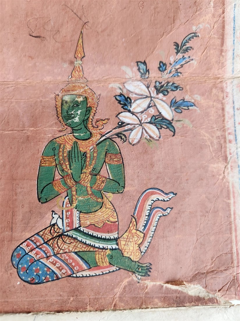 19th century ILLUMINATED BUDDHIST MANUSCRIPT THAILAND antique Phra Malai LEGEND - 6