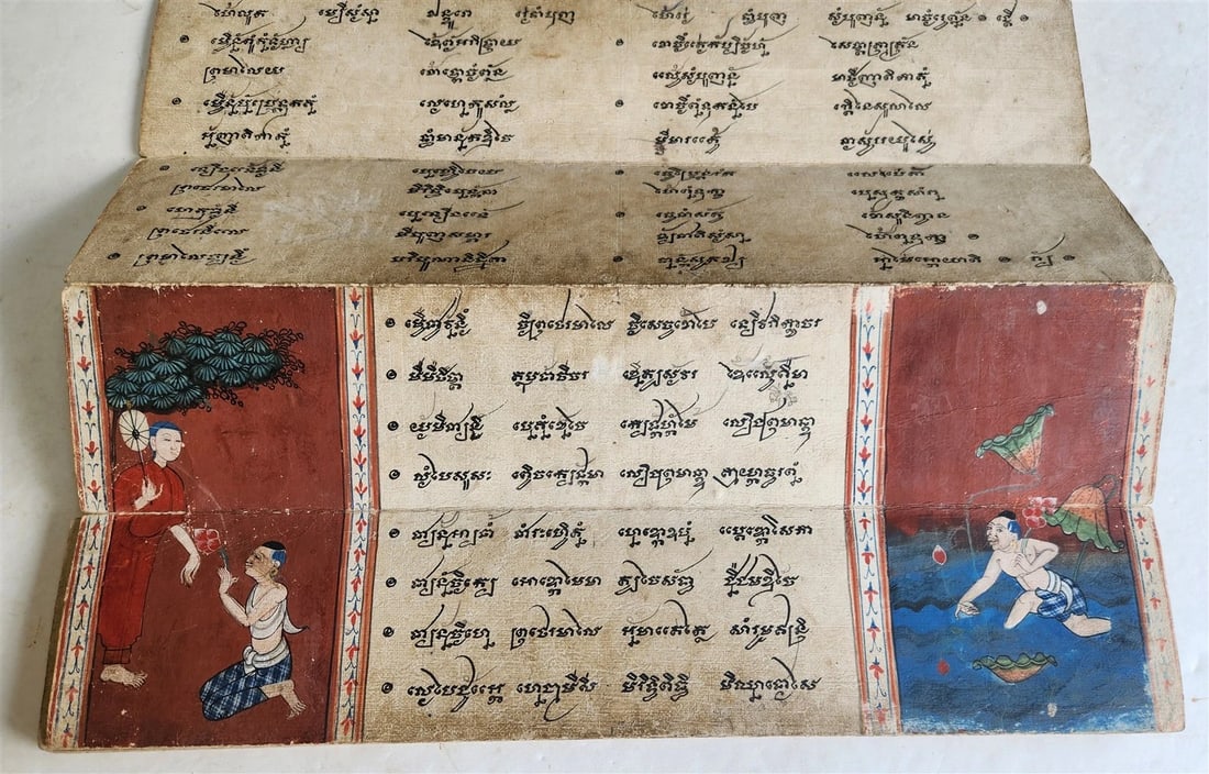 19th century ILLUMINATED BUDDHIST MANUSCRIPT THAILAND antique Phra Malai LEGEND - 8