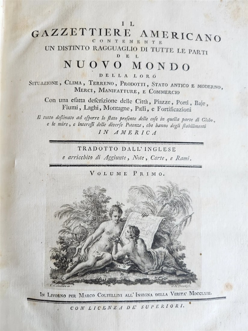 1763 IL GAZZETTIERE AMERICANO antique ILLUSTRATED w/ MAPS & ENGRAVINGS FOLIO - 2