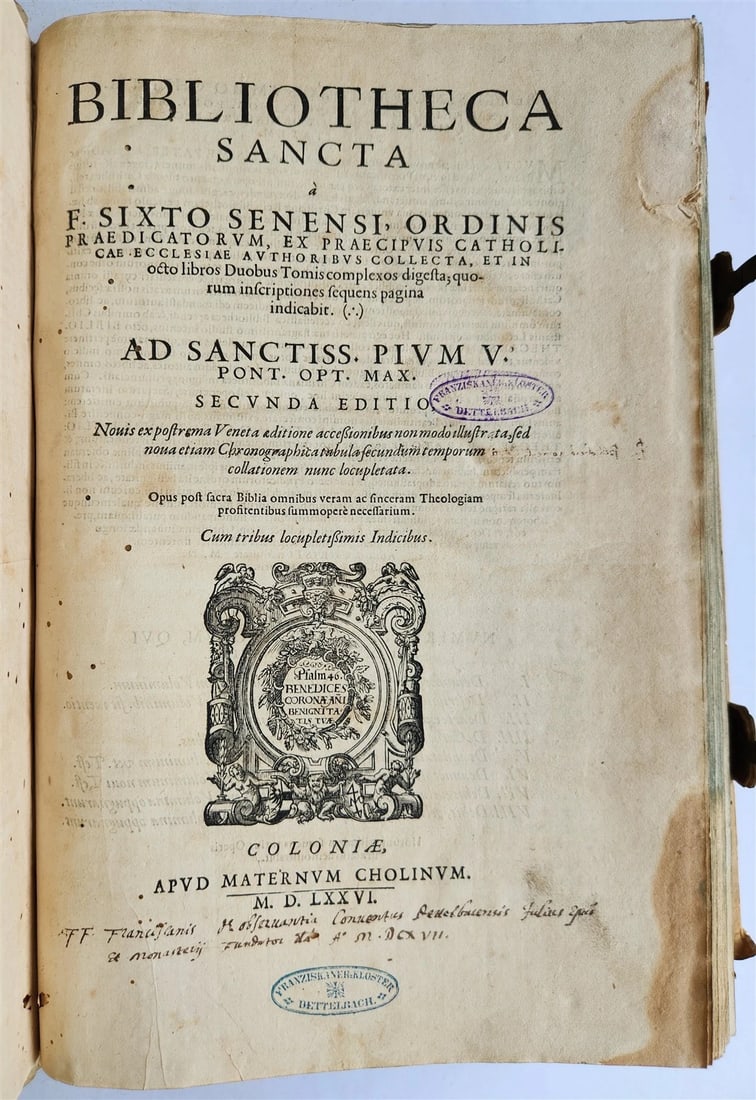 1576 SIXTUS of SIENA Bibliotheca Sancta antique 16th century PIGSKIN BOUND FOLIO - 2