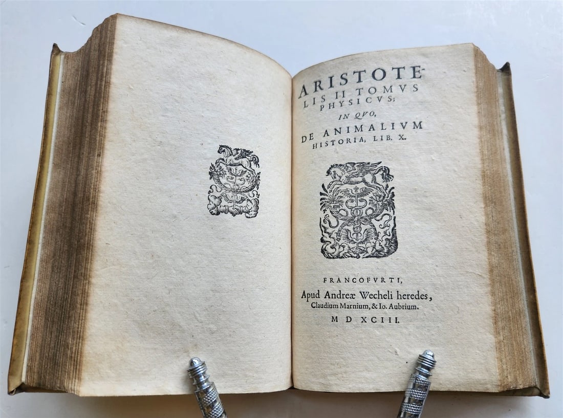 1593 ARISTOTELIS Tomus Physicus 2 VOLUMES antique 16th century VELLUM BOUND - 10