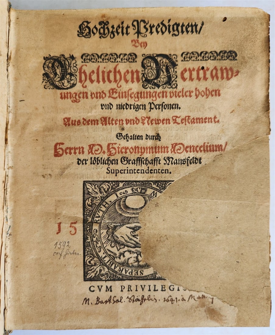 1592 GERMAN THEOLOGY by Hieronymus Mencel antique 16th century PIGSKIN BOUND - 2