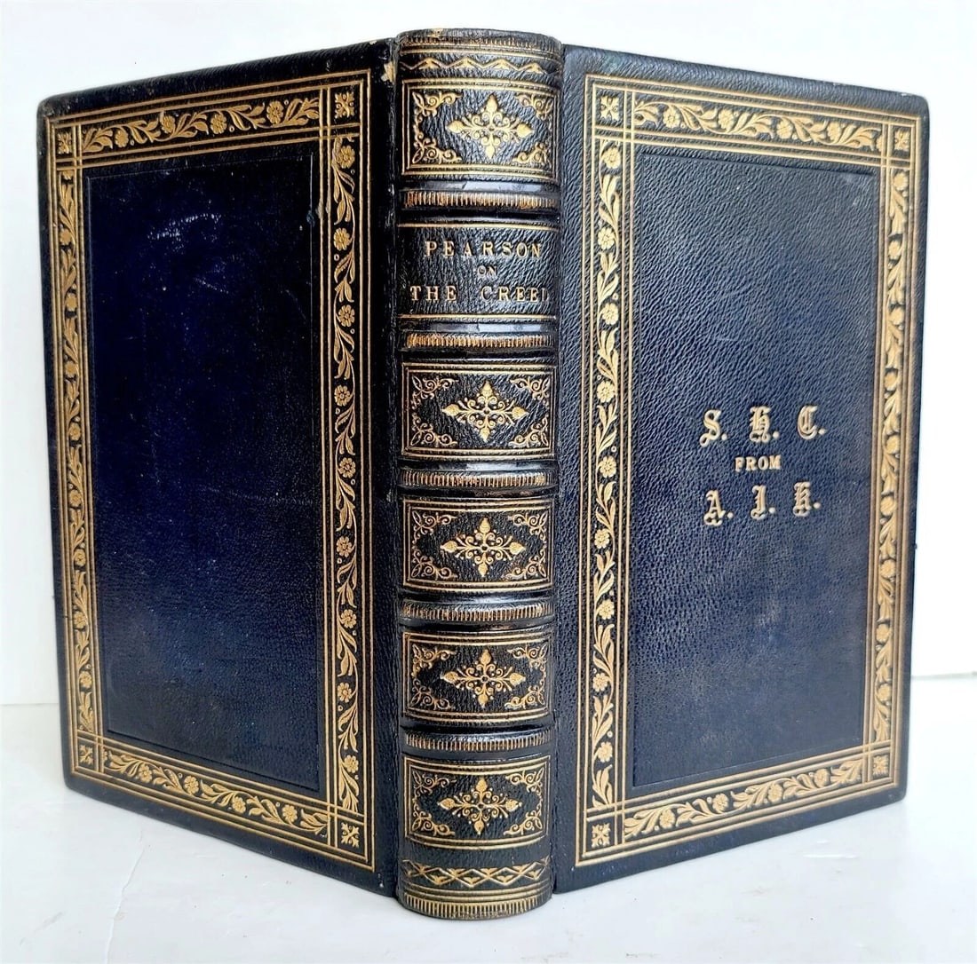 1877 Exposition of the Creed antique DECORATIVE LEATHER BINDING - 2