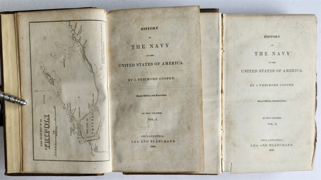 1840 History of Navy of United States of America by J.F.Cooper antique 2 volumes (1 of 4)