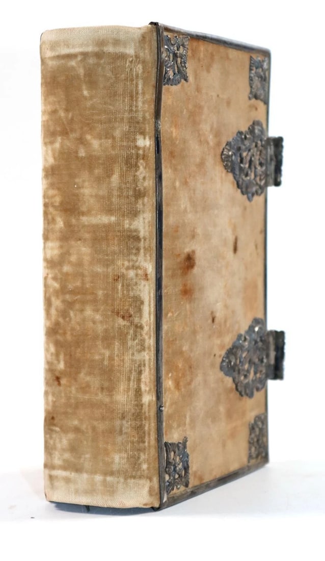 1857 GERMAN HYMNAL VELVET BINDING w/ BEAUTIFUL SILVER FITTINGS & CLASPS antique - 2
