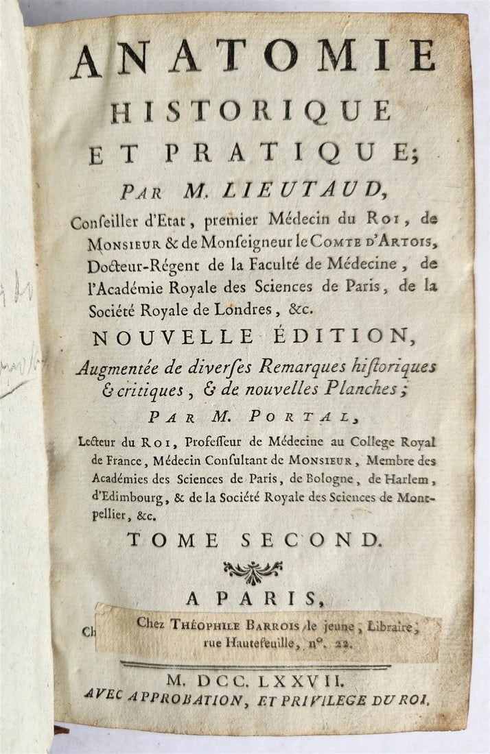 1777 ANATOMIE HISTORIQUE et PRATIQUE antique ILLUSTRATED - 2
