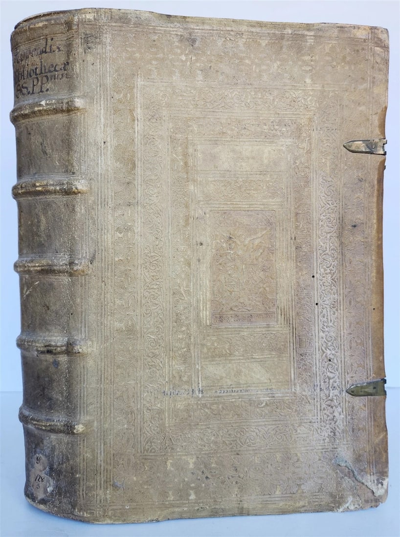1579 Sacrae bibliothecae sanctorum patrum PIGSKIN BOUND FOLIO 16th cent. ANTIQUE - 2