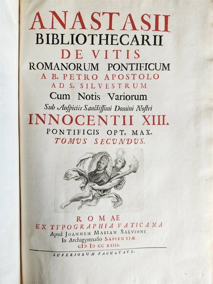 1723 LIVES of ROMAN POPES by Anastasius Bibliothecarius VELLUM FOLIO antique - 2