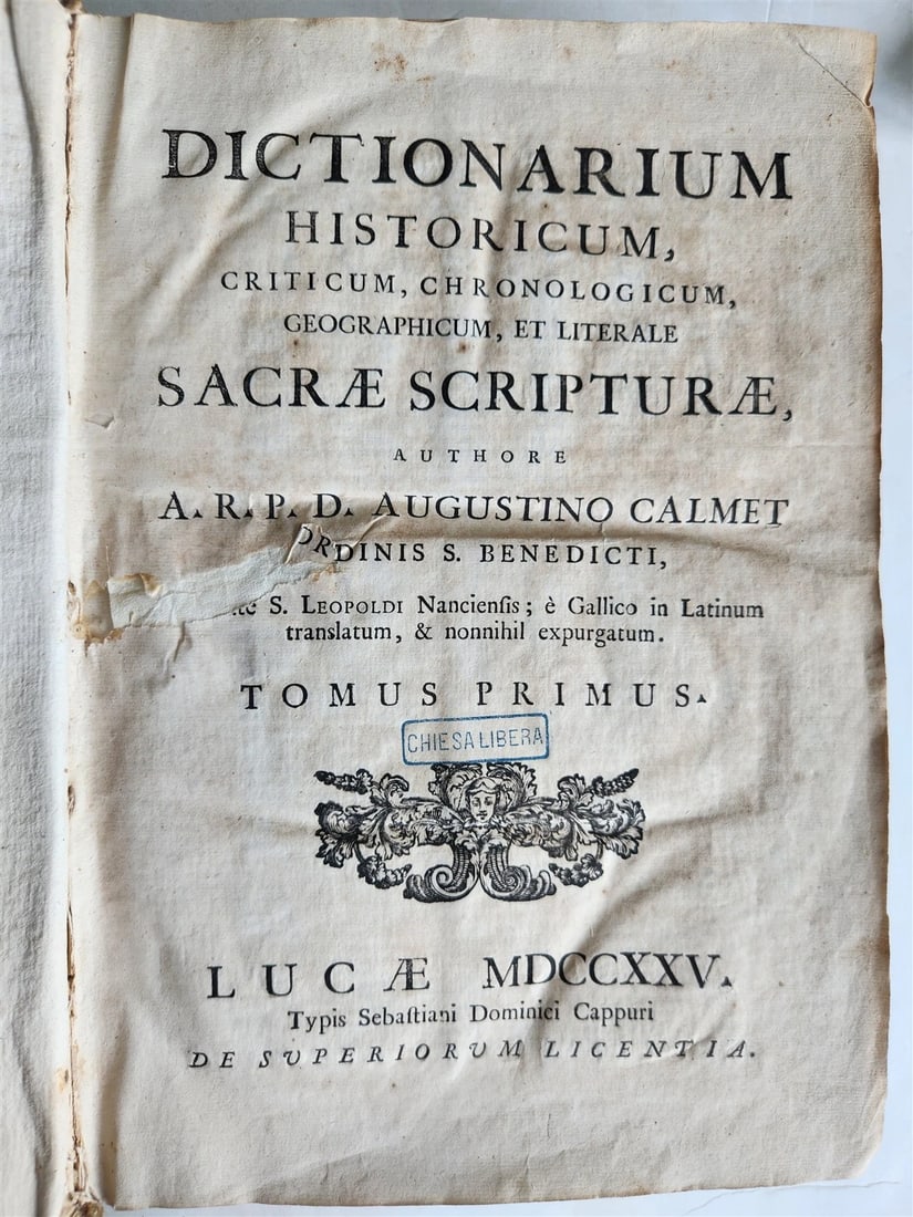 1725 HISTORICAL DICTIONARY by A. CALMET antique VELLUM BOUND FOLIO - 2