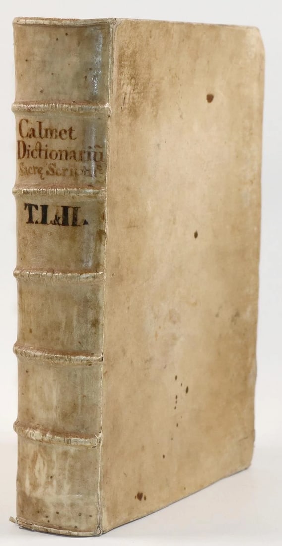 1725 HISTORICAL DICTIONARY by A. CALMET antique VELLUM BOUND FOLIO - 6