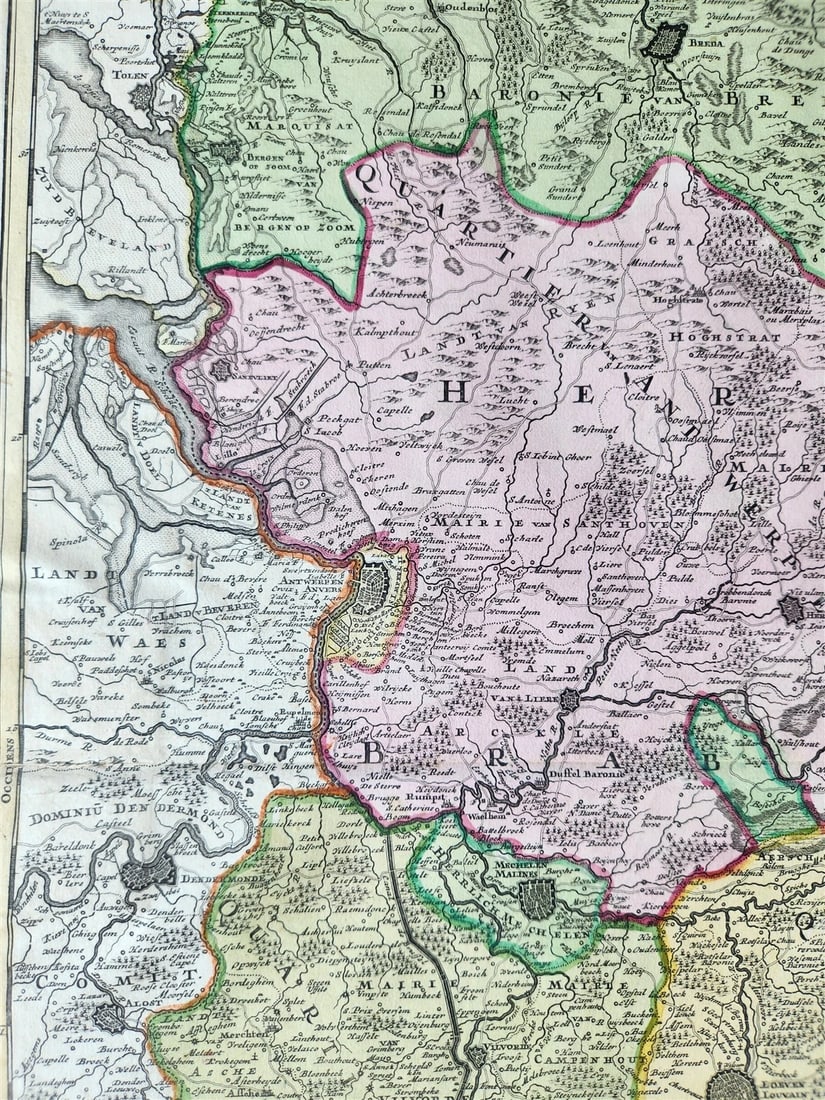 18th century MAP of NETHERLANDS & BELGIUM antique DUCATUS BRABANTIAE - 3