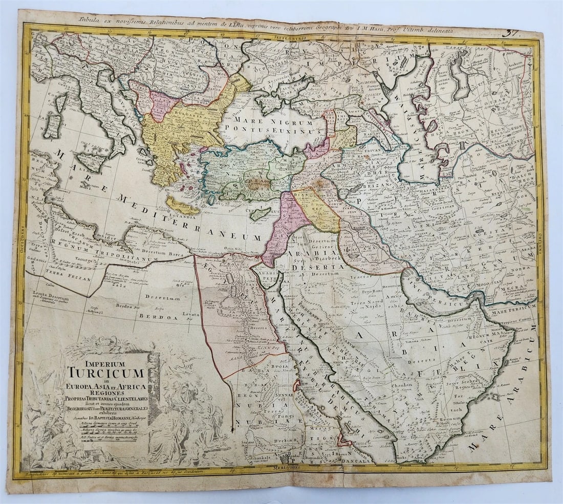 1720 OTTOMAN EMPIRE across Europe Asia & Africa TURKEY antique IMPERIUM TURCICUM (1 of 7)