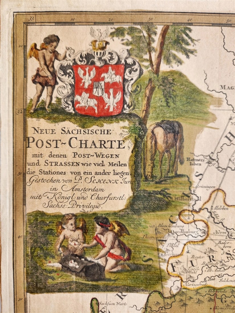 18th CENTURY MAP of SAXONY GERMANY antique NEUE SACHSISCHE POST-CHARTE - 2