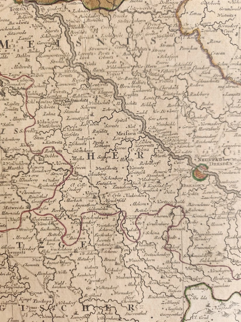 18th CENTURY MAP of SAXONY GERMANY antique NEUE SACHSISCHE POST-CHARTE - 7