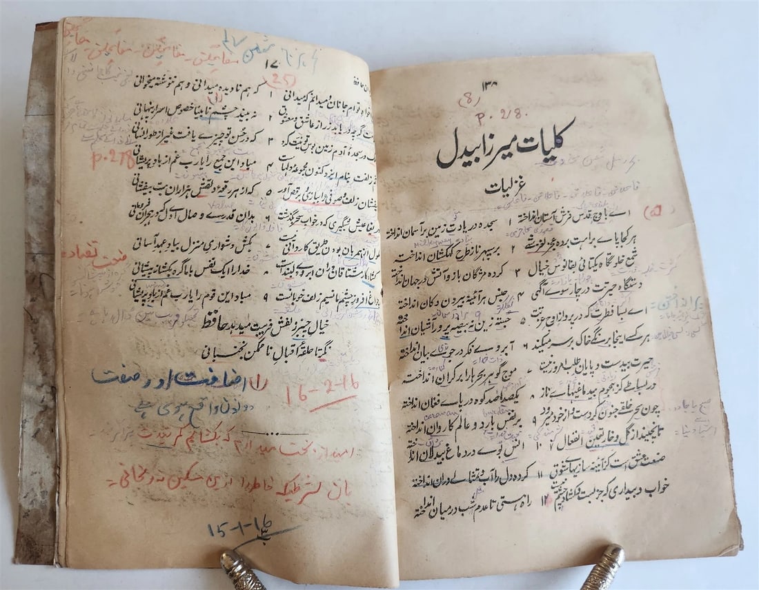 ILLUMINATED MANUSCRIPT antique in FARSI ILLUSTRATED w/ 10 GUACHE DRAWINGS - 17