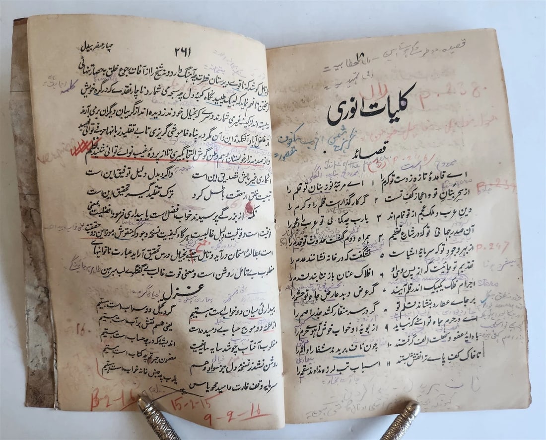 ILLUMINATED MANUSCRIPT antique in FARSI ILLUSTRATED w/ 10 GUACHE DRAWINGS - 19