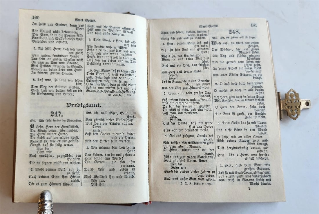 1902 GERMAN HYMNAL SONG BOOK VELVET BINDING w/ BRASS EDGES & CROSS antique - 10