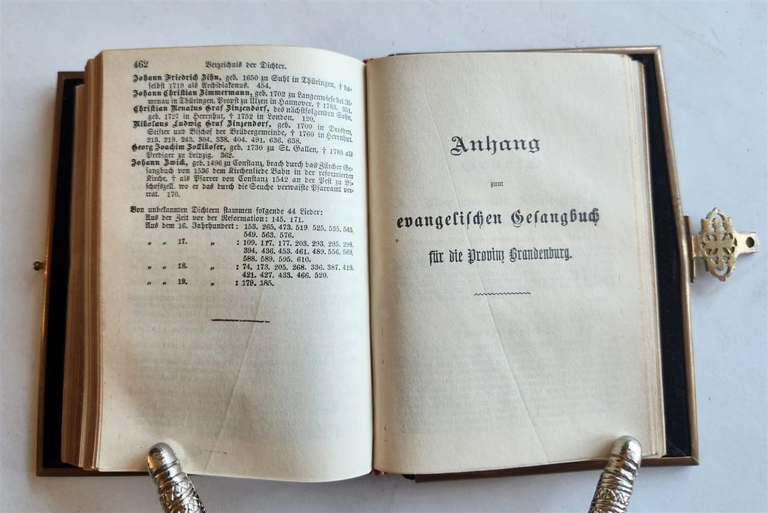 1902 GERMAN HYMNAL SONG BOOK VELVET BINDING w/ BRASS EDGES & CROSS antique - 11