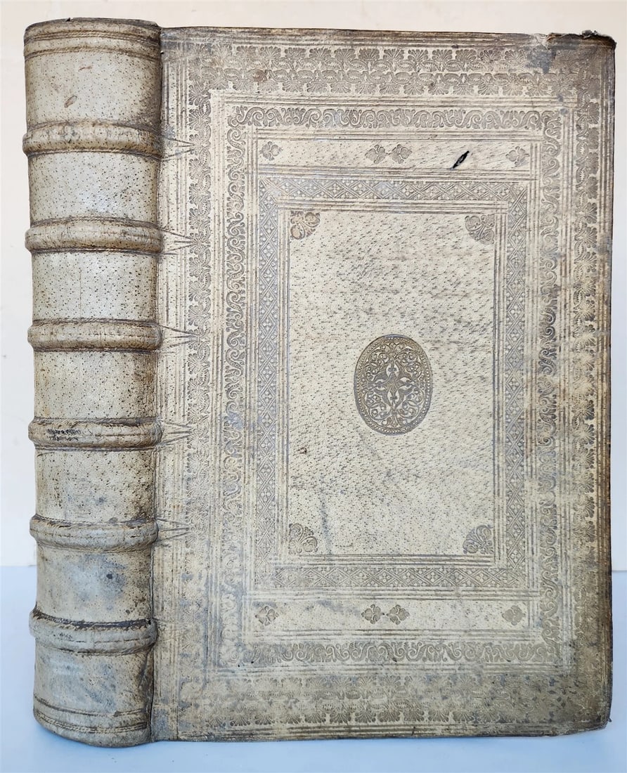 1619 BIBLE in GREEK antique BLIND TOOLED PIGSKIN BOUND FOLIO: Biblia Graeca Novum Testamentum Graecum. Cum vulgata interpretatione Latina Graeci contextus lineis inserta. With "Bibliorum pars quae hebraice non invenitur" bound in at the beginning, before the mai