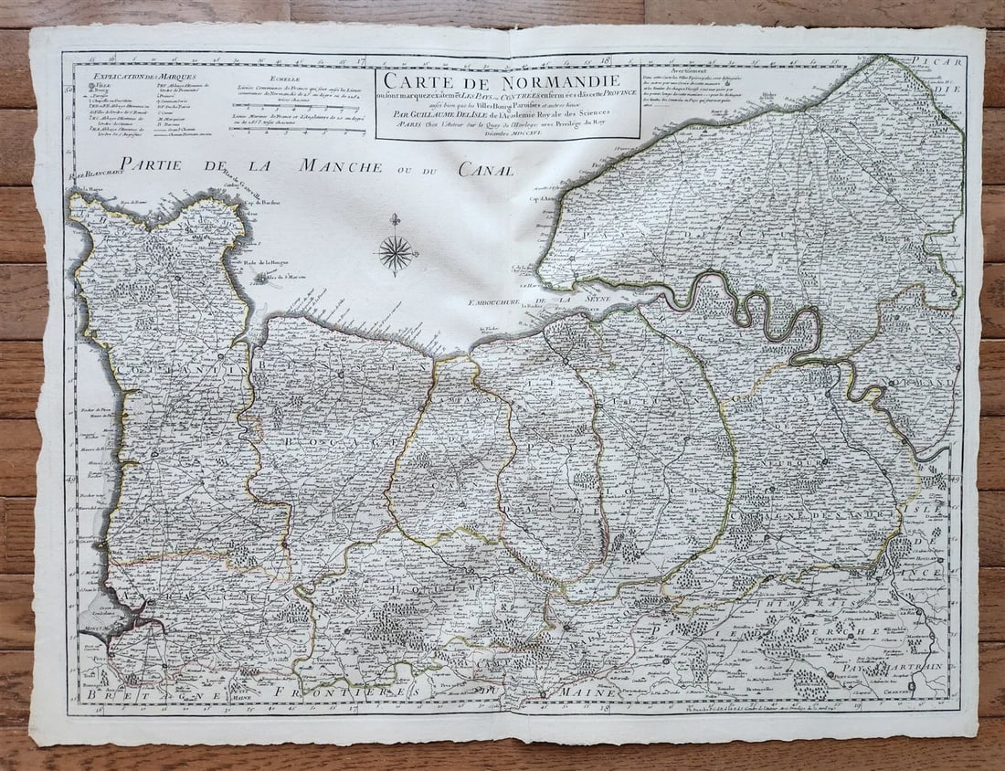 1716 MAP of NORMANDIE FRANCE antique: CARTE DE NORMANDIE 1716 Size 21 by 27.5 inches Very good condition , fold in the middle Reserve: $151.00 Shipping: Domestic: Flat-rate of $25.00 to anywhere within the contiguous U.S. Intern