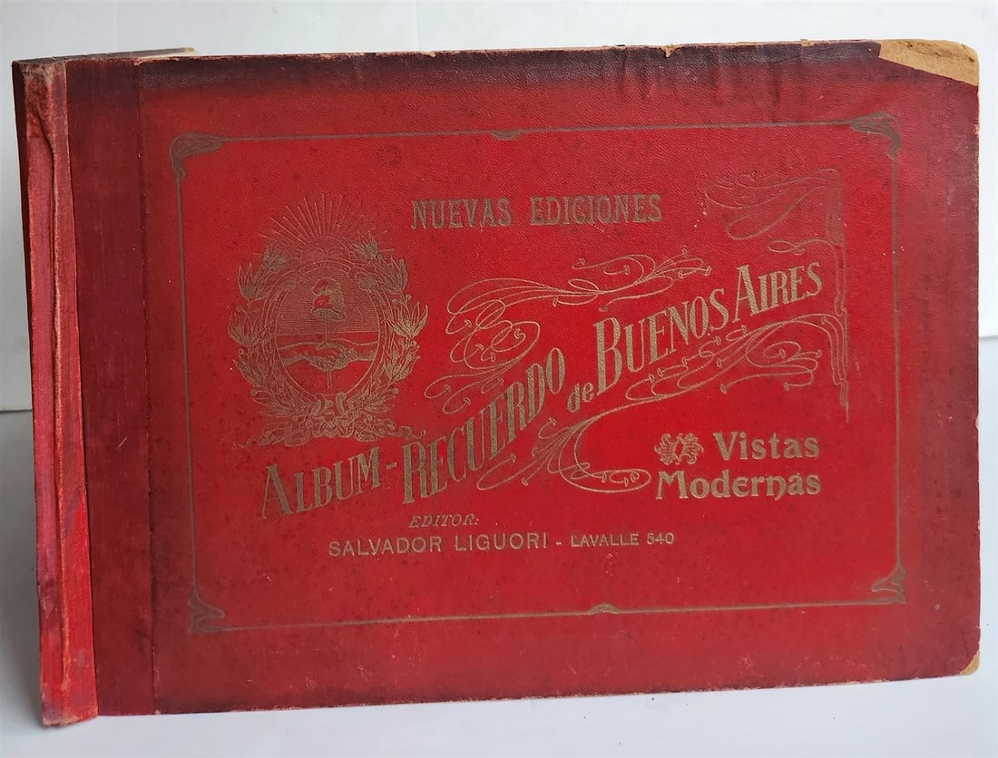 1900 ALBUM-RECUERDO de BUENOS AIRES antique PHOTO ILLUSTRATED FOLIO ALBUM: ALBUM-RECUERDO de BUENOS AIRES Editor: Salvado Liguori, n.d. (ca. early 1900s.) photographic illustrations throughout, original 1/4 cloth, a bit worn and shaken, damaged upper right corner of the