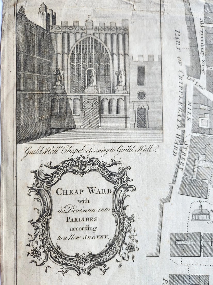 1755 MAP of LONDON antique CHEAP WARD - 2