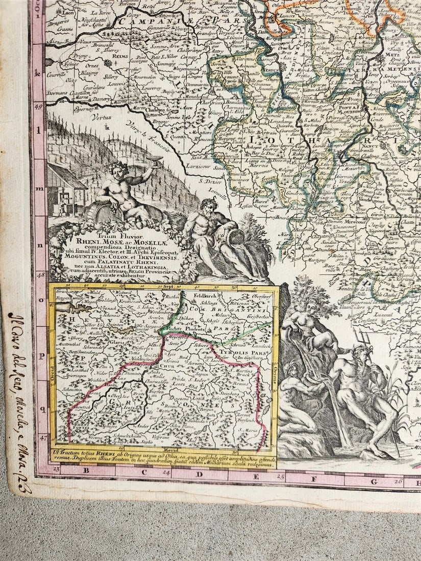 1740s GERMANY & FRANCE antique MAP MARTIS AREA et ALEA RHENI MOSSELAE ac MOSAE - 2