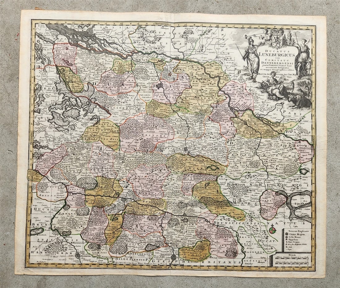 1741 GERMANY LOWER SAXONY antique MAP Ducatus Luneburgicus by Matthaus Seutter: Ducatus Luneburgicus cum Comitatu Dannebergensi juxta Praefecturas suas accurrate designatus et mappa Geographica editus per Matth. Seutter Sac. Caes. Maj. Geogr. Aug. Vind. Matthaus Seutter, Augsburg