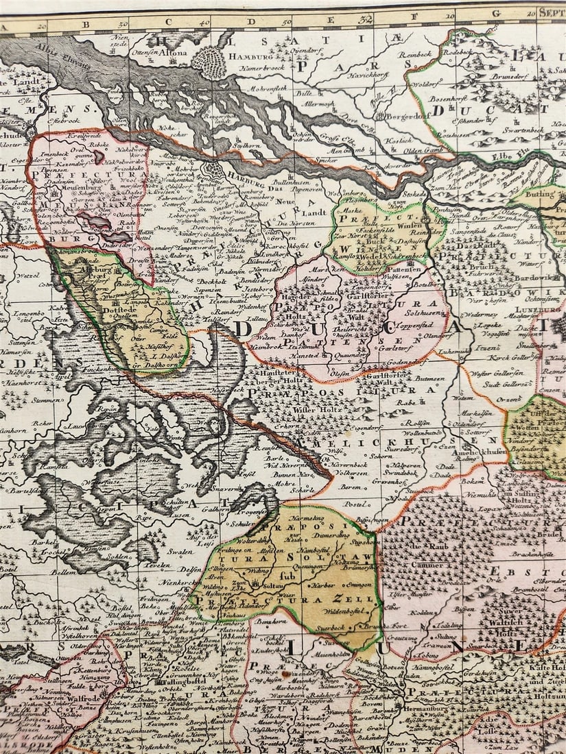 1741 GERMANY LOWER SAXONY antique MAP Ducatus Luneburgicus by Matthaus Seutter - 4