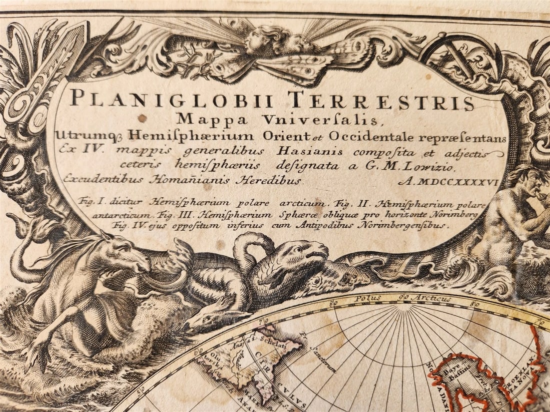 1746 WORLD MAP antique PLANIGLOBII TERRESTRIS MAPPE MONDE by HEIRS of HOMANN - 2