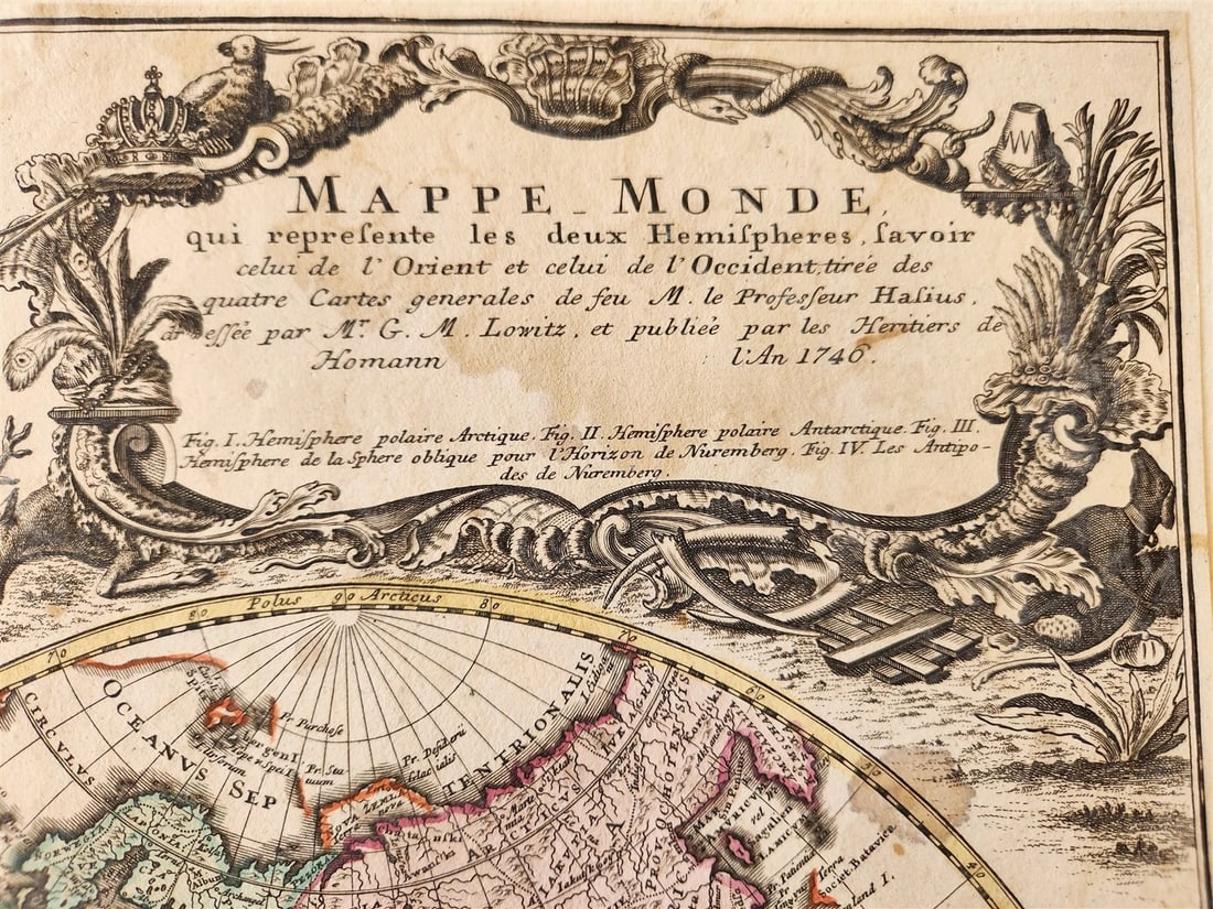 1746 WORLD MAP antique PLANIGLOBII TERRESTRIS MAPPE MONDE by HEIRS of HOMANN - 3