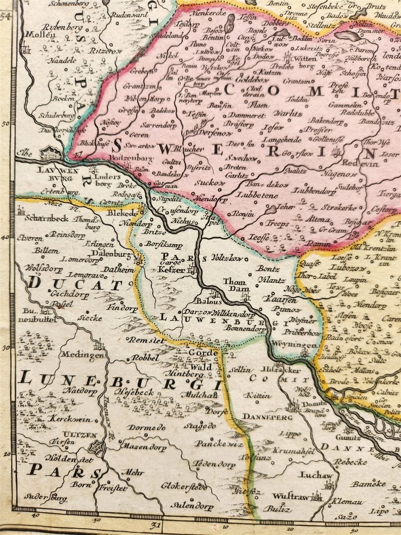 1712 GERMANY antique MAP DUCATUS MEKLENBURGICI by JOHANN HOMANN - 4