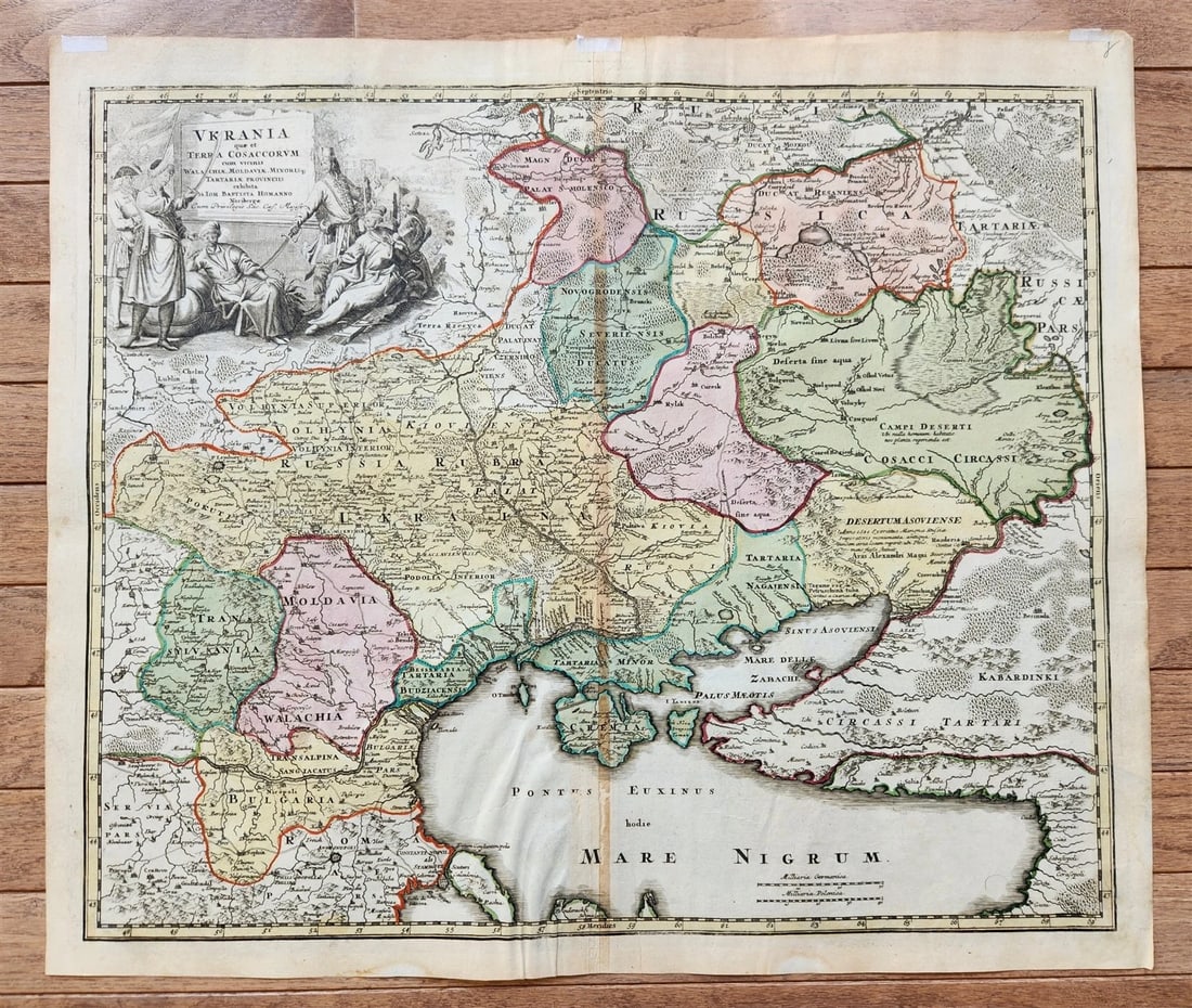 1720 UKRAINE antique MAP Ukrania Terra Cosaccorum Walachiae Moldoviae J. HOMANN: Johann Baptista Homann Germany, ca. 1664–1724 UKRAINE Ukrania quae et Terra Cosaccorum cum vicinis Walachiae, Moldoviae Detailed map, extending from the the Ukraine, Russia, Moscovy and the Coss