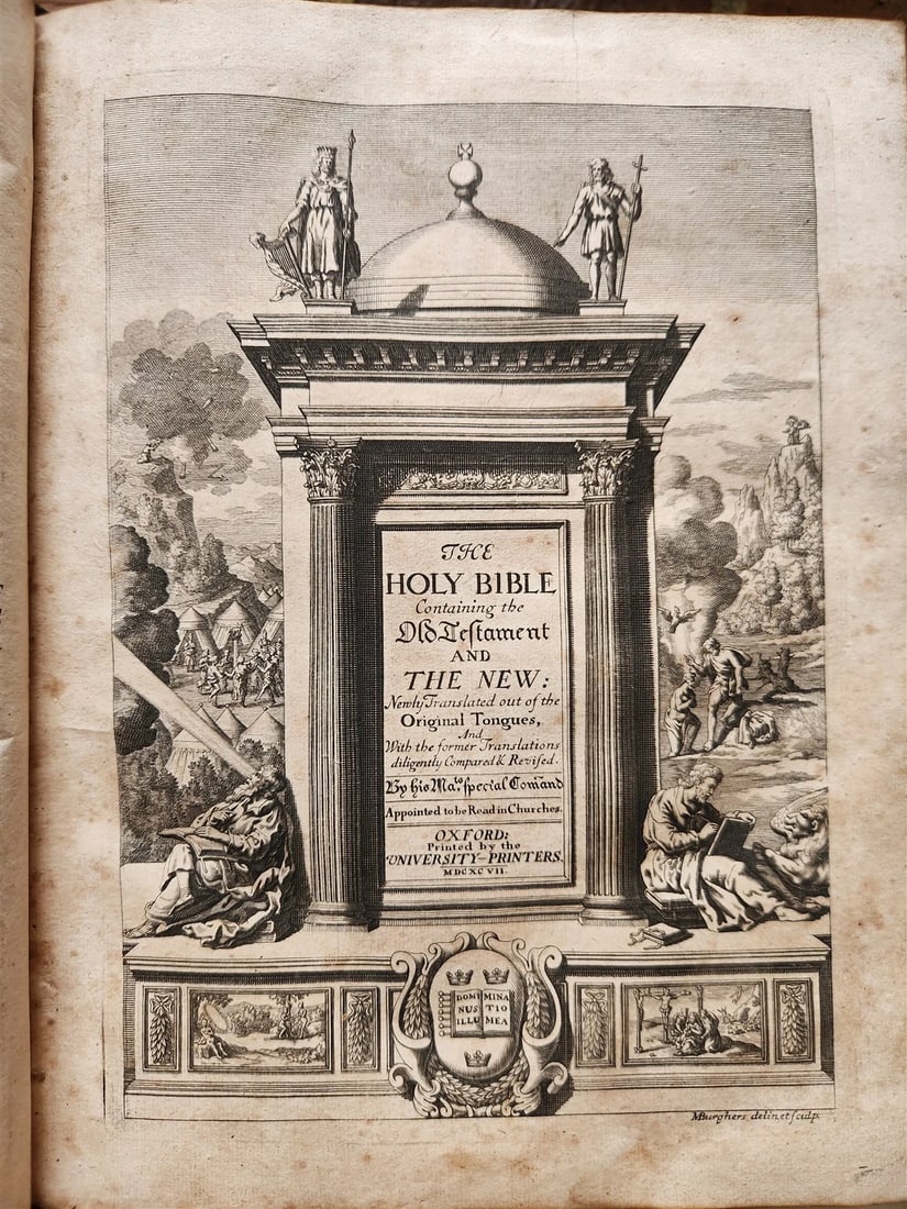 1697 BIBLE in ENGLISH antique OLD & NEW TESTAMENT by the University Printers: The Holy Bible, containing the Old Testament and the New: Newly Translated out of the Original Tongues..., Appointed to be Read in Churches Oxford: Printed by the University Printers; 1697 engraved ge