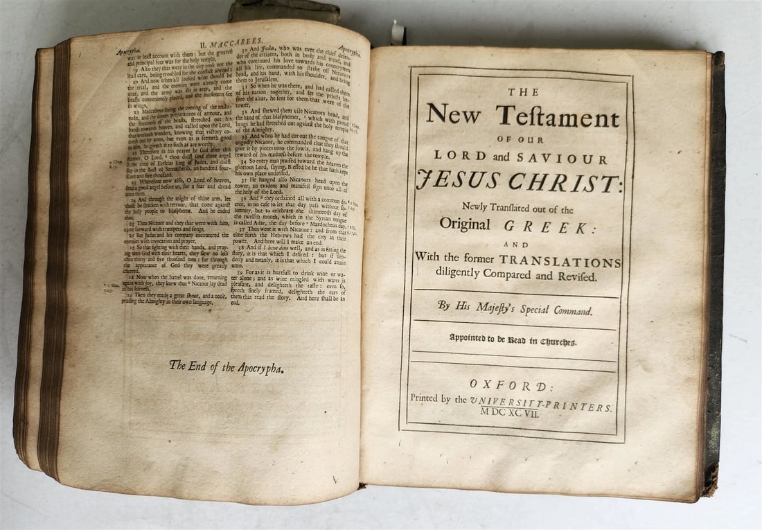 1697 BIBLE in ENGLISH antique OLD & NEW TESTAMENT by the University Printers - 3