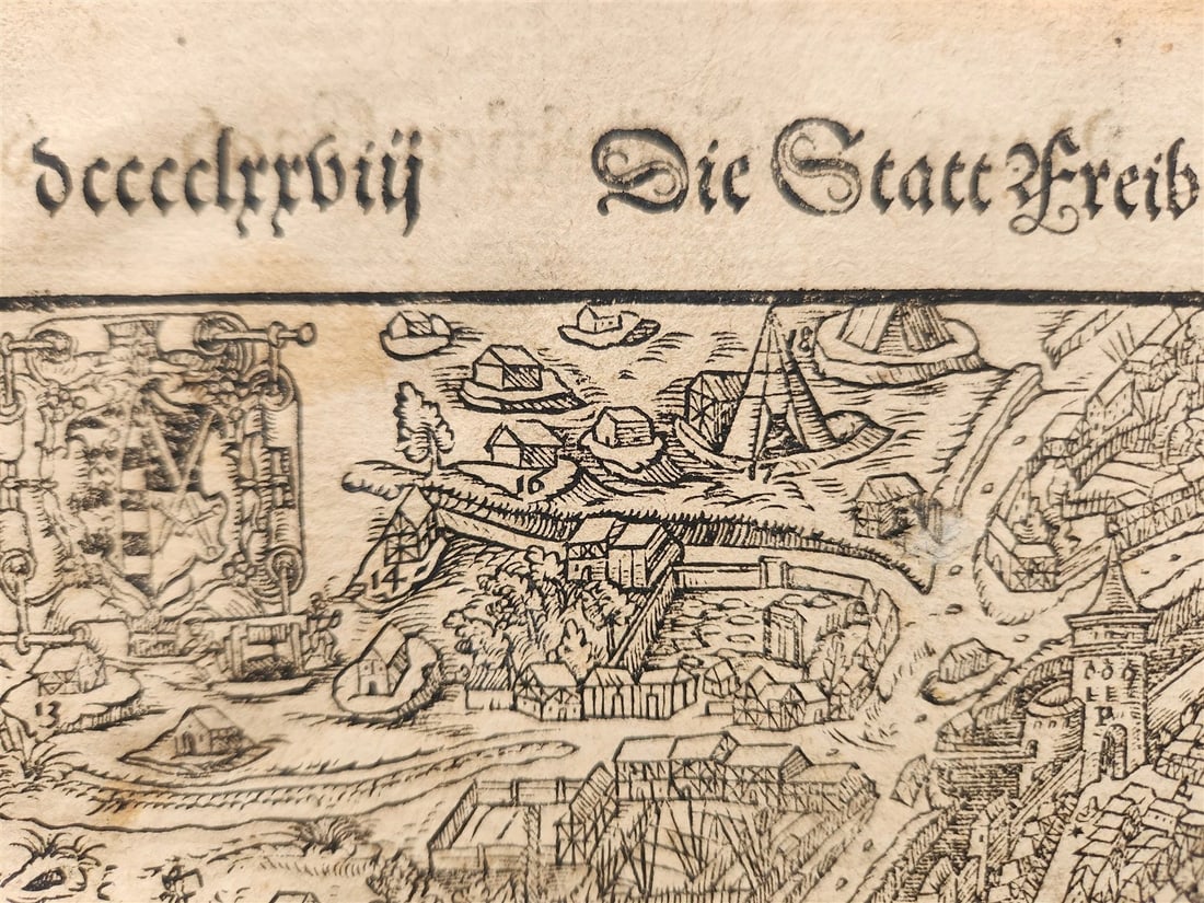 1572 MAP of FREYBERG GERMANY from SEBASTIAN MUNSTER'S COSMOGRAPHY antique - 3