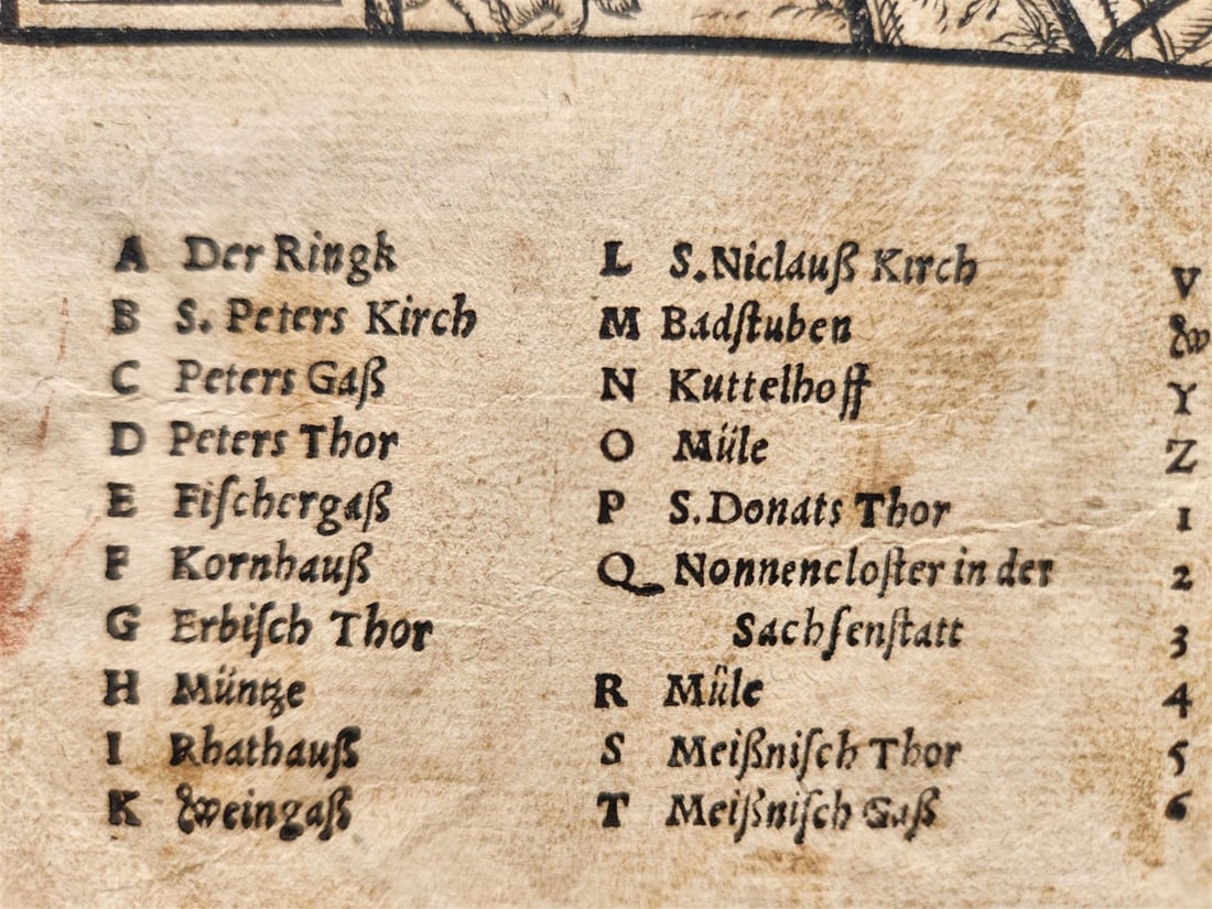 1572 MAP of FREYBERG GERMANY from SEBASTIAN MUNSTER'S COSMOGRAPHY antique - 4