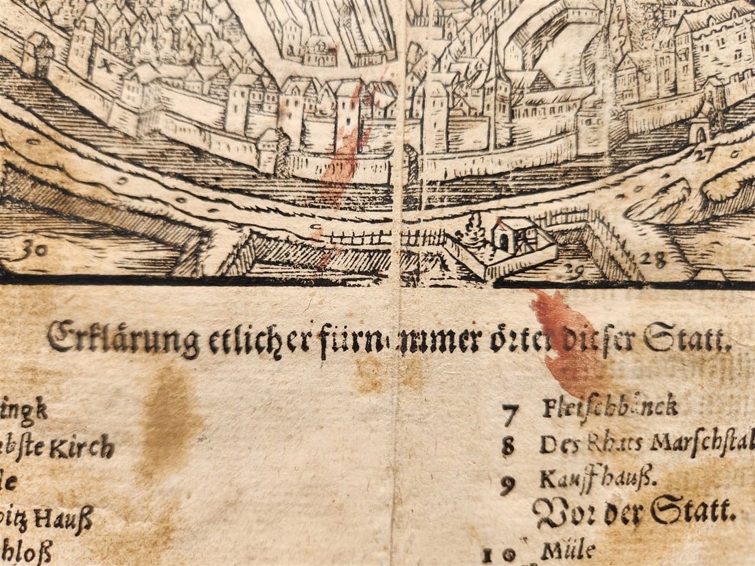 1572 MAP of FREYBERG GERMANY from SEBASTIAN MUNSTER'S COSMOGRAPHY antique - 5