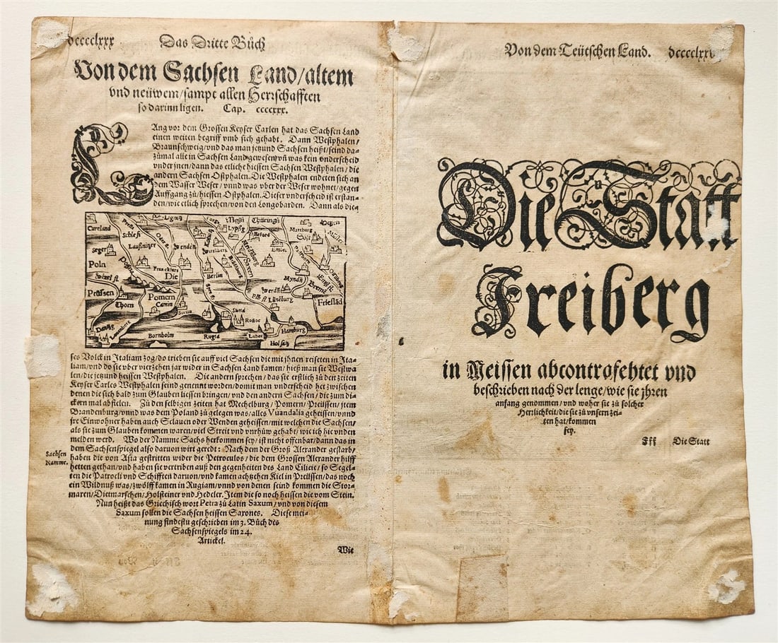 1572 MAP of FREYBERG GERMANY from SEBASTIAN MUNSTER'S COSMOGRAPHY antique - 6